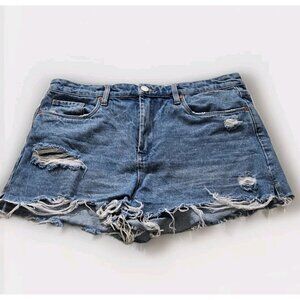 BLANKNYC Womens Short 32 Blue The Barrow High Rise Vintage Look Distressed Beach